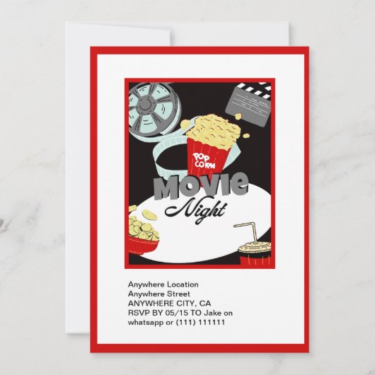 十代のブルービンゲ映画のおもしろい誕生日の夜 招待状 (裏面)