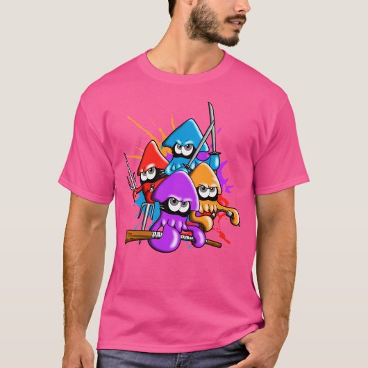 十代の（ばちゃばちゃ）跳ねる忍者のsquid. tシャツ (正面)