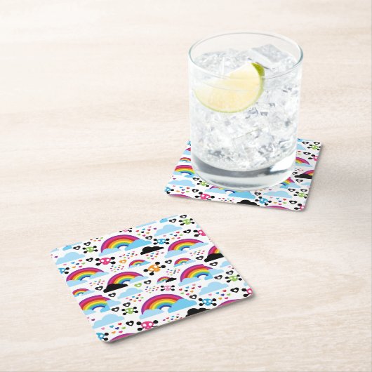 十代のemoの虹のスカルの背景 スクエアペーパーコースター (インサイチュ)