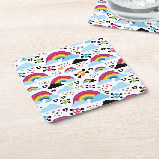 十代のemoの虹のスカルの背景 スクエアペーパーコースター (アングル)
