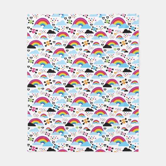 十代のemoの虹のスカルの背景 フリースブランケット (正面)