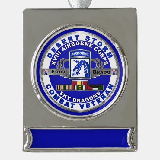 十八空挺隊砂漠防風退役軍人 シルバープレートバナーオーナメント (正面)