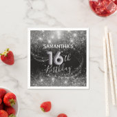十六シルバーグリッターとブラック誕生日 スタンダードカクテルナプキン (インサイチュ)