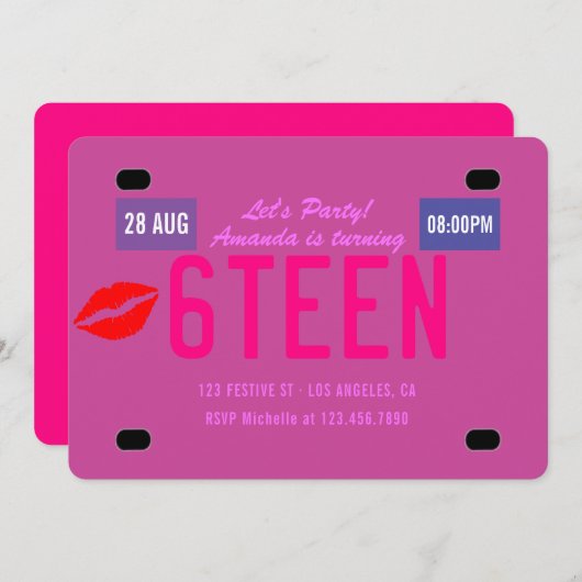 十六バースデーパーティーライセンスプレート招待状 招待状 (正面/裏面)