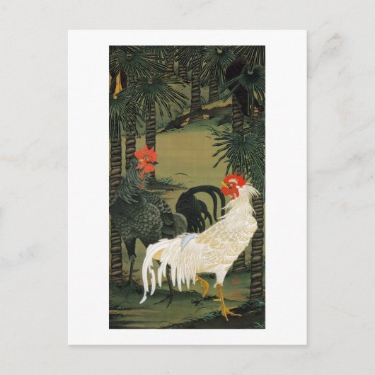 十六棕櫚雄鶏図、若冲ヤシの木とニワトリ、若冲 ポストカード (正面)