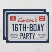 十六誕生日免許プレート誕生日パーティー 招待状 (正面/裏面)