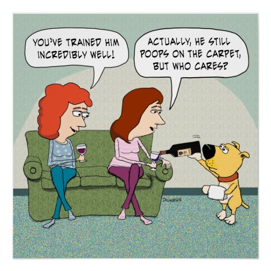 十分おもしろいに訓練されたワインを提供する犬 ポスター (正面)