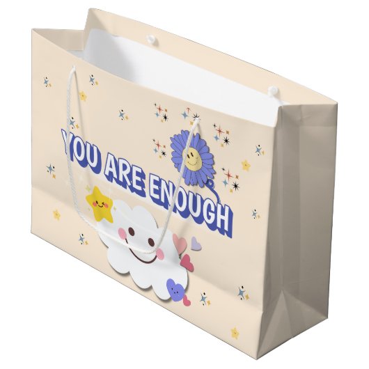 十分な抱き枕 – かわいい雲と花 ラージペーパーバッグ (正面アングル)