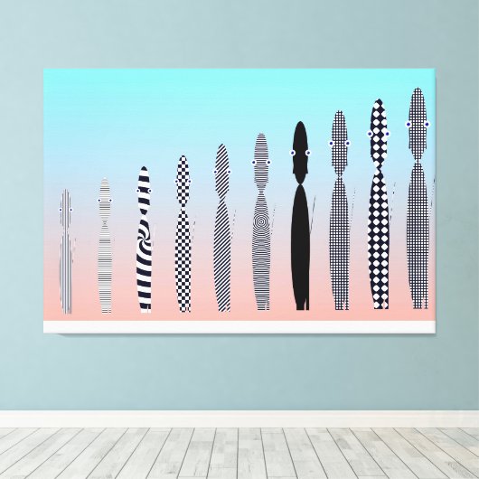 十匹の猫の幾何学模様デザイン キャンバスプリント (インサイチュ (ウッドフロア))