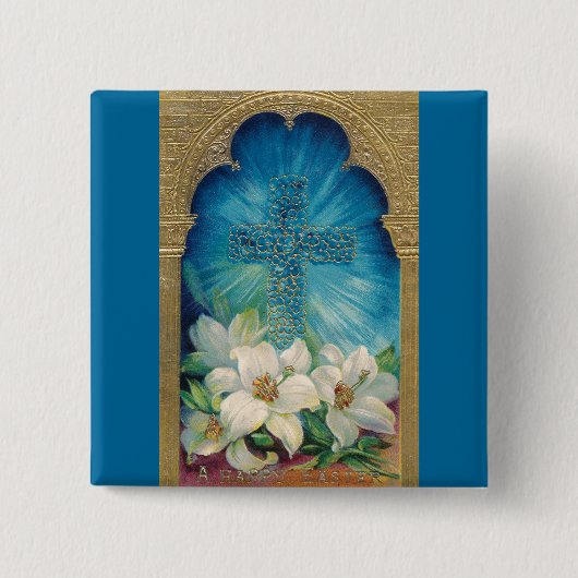 十字およびユリとのイースター 缶バッジ (正面)