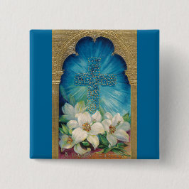 十字およびユリとのイースター 缶バッジ