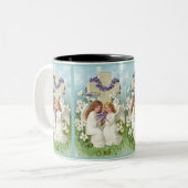 十字および花とのかわいい天使 ツートーンマグカップ (正面左)