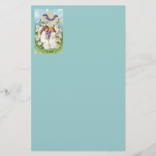 十字および花とのかわいい天使 便箋 (正面)