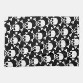 十字が付いているスカルは黒い背景のスカルの骨を抜きます キッチンタオル (横)