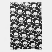 十字が付いているスカルは黒い背景のスカルの骨を抜きます キッチンタオル (縦)