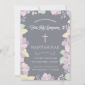 十字が付いている最初聖餐式の招待状カード 招待状 (正面)