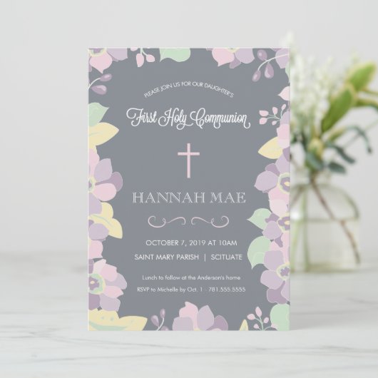 十字が付いている最初聖餐式の招待状カード 招待状 (スタンド正面)