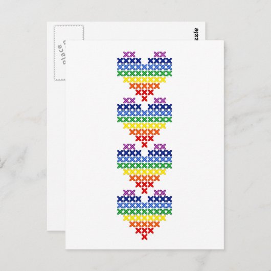 十字によってステッチされる虹のハート ポストカード (正面/裏面)