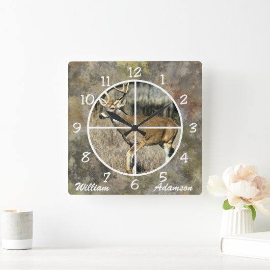 十字に表示された鹿をハンター スクエア壁時計 (ホーム)