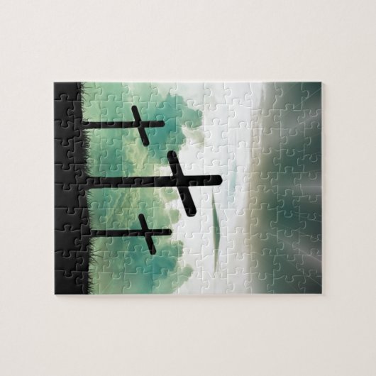 十字のキリストの信頼の神イエス・キリストは日曜日ライトを曇らせます ジグソーパズル (横)