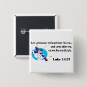 十字のキリスト教のデザインを運ぶ天使 缶バッジ (正面&裏面)