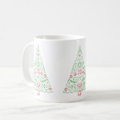 十字のステッチのクリスマスツリーのマグ コーヒーマグカップ (正面左)