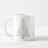十字のステッチのクリスマスツリーのマグ コーヒーマグカップ (左)