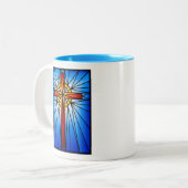 十字のステンドグラスの窓イラストレーション ツートーンマグカップ (正面左)