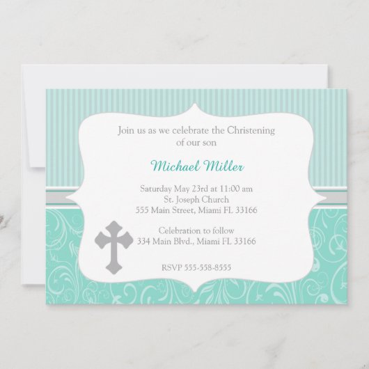 十字のターコイズの《キリスト教》洗礼式や命名式の招待状 招待状 (正面)
