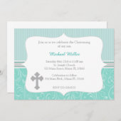 十字のターコイズの《キリスト教》洗礼式や命名式の招待状 招待状 (正面/裏面)