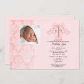 十字の女の赤ちゃんの写真の洗礼Inviation 招待状 (正面/裏面)