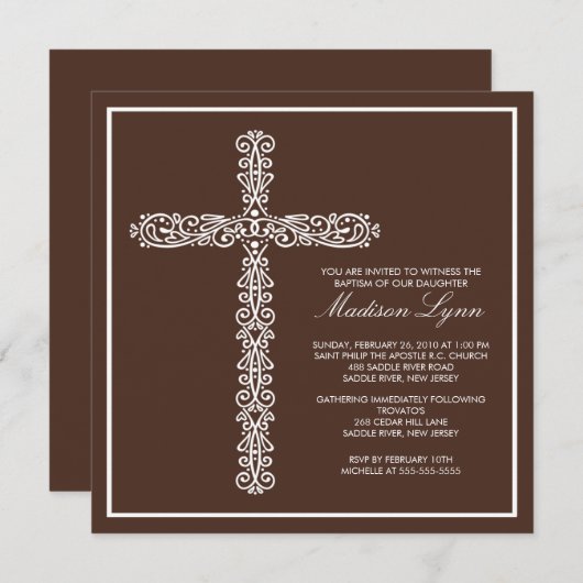 十字の洗礼の《キリスト教》洗礼式や命名式のベビーの洗礼Inviation 招待状 (正面/裏面)