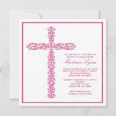 十字の洗礼の《キリスト教》洗礼式や命名式の女の子の洗礼Inviation 招待状 (正面)