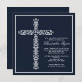 十字の洗礼の《キリスト教》洗礼式や命名式の男の子の洗礼Inviation 招待状 (正面/裏面)