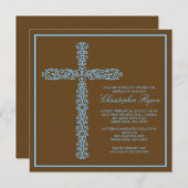 十字の洗礼の《キリスト教》洗礼式や命名式の男の子のiBaptism Inviation 招待状 (正面/裏面)