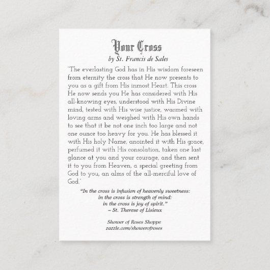 十字の神聖なカードを運んでいるイエス・キリストおよび若い女の子 名刺 (裏面)