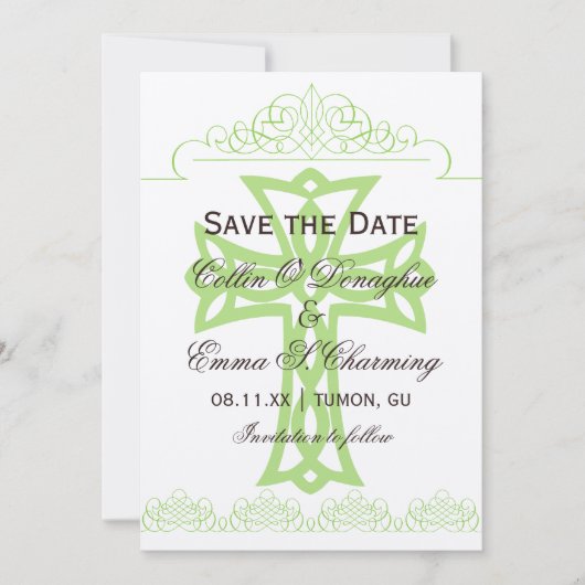 十字の結婚式の保存日付カード セーブザデート (正面)