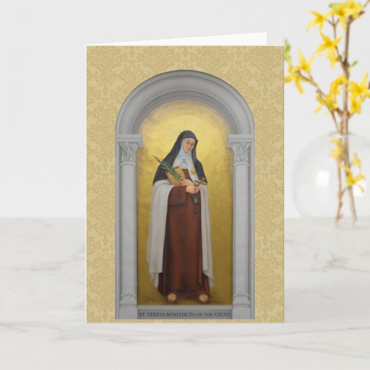 十字のCarmelite聖者のSt Teresa Benedicta カード (黄色い花)
