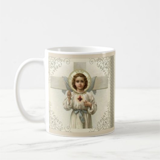 十字を持つ子供イエス・キリストの神聖なハート コーヒーマグカップ (左)