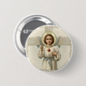 十字を持つ子供イエス・キリストの神聖なハート 缶バッジ (正面&裏面)