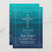 十字を持つ招待状に洗礼を施す男の子洗礼 招待状 (正面/裏面)
