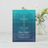 十字を持つ招待状に洗礼を施す男の子洗礼 招待状 (スタンド正面)