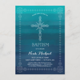 十字を持つ招待状に洗礼を施す男の子洗礼 招待状