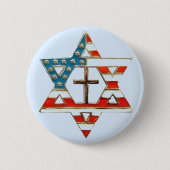 十字を持つ米国旗のダビデの星 缶バッジ (正面)
