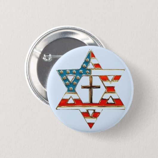 十字を持つ米国旗のダビデの星 缶バッジ (正面&裏面)