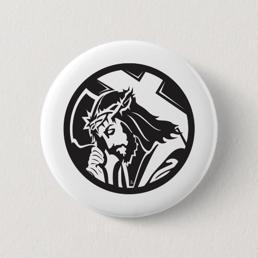 十字を運んでいるイエス・キリスト 缶バッジ (正面)