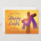 十字上の紫のサッシ |ハッピーイースターグリーティングカード 招待状 (正面)