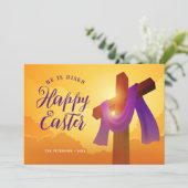十字上の紫のサッシ |ハッピーイースターグリーティングカード 招待状 (スタンド正面)