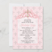 十字及びハートの女の赤ちゃんの洗礼Inviation 招待状 (正面)