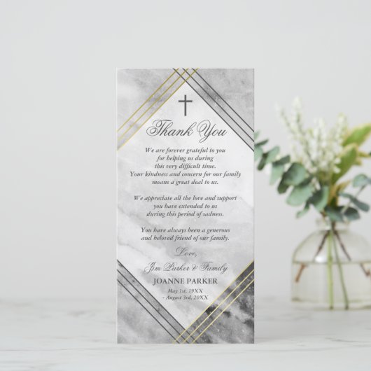 十字及び灰色の大理石-悔やみや弔慰は感謝していしています サンキューカード (スタンド正面)